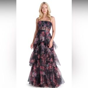 BCBF Oly tiered tulle corset evening gown